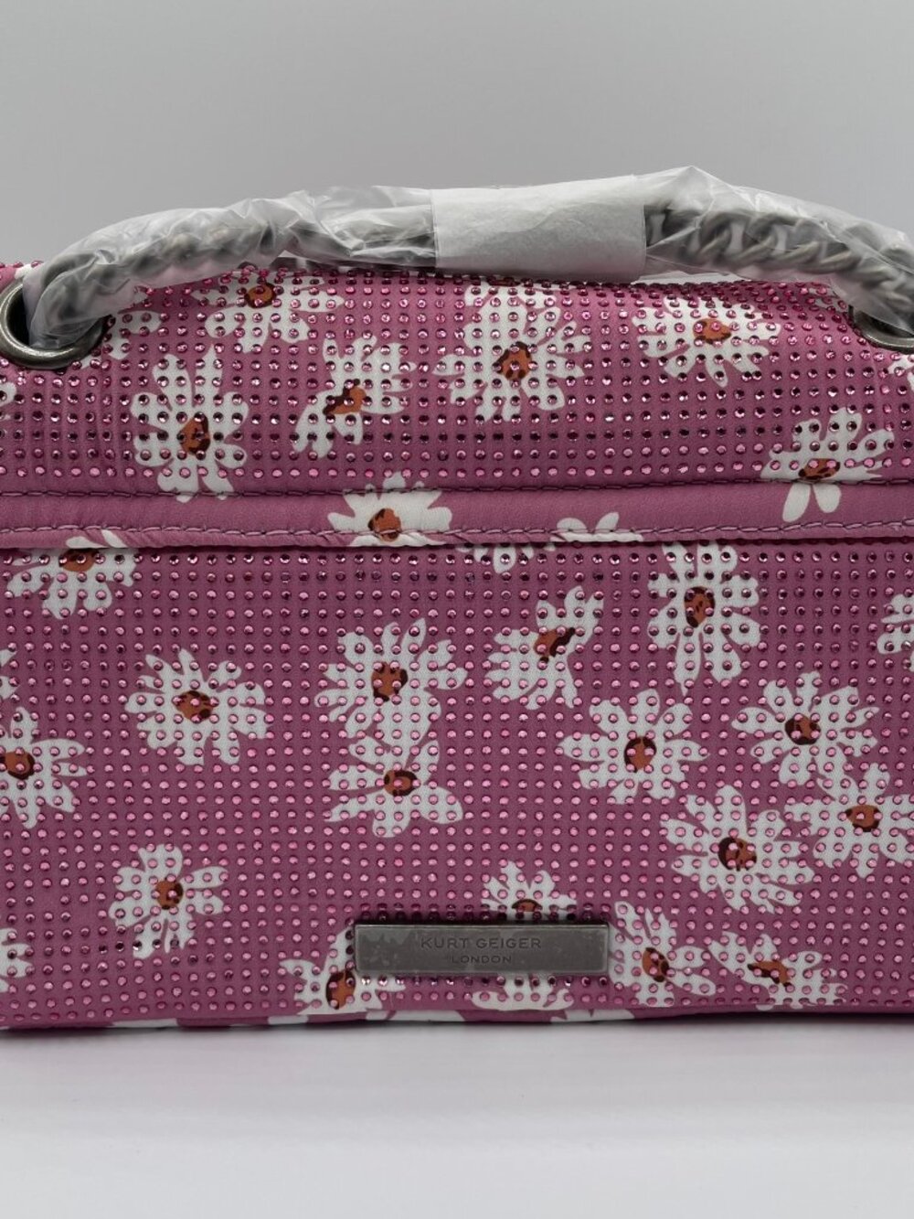 Kurt Geiger Crystal Encrusted Eagle Mini Kensington Pink Floral Crossbody Bag - Picture 3 of 16